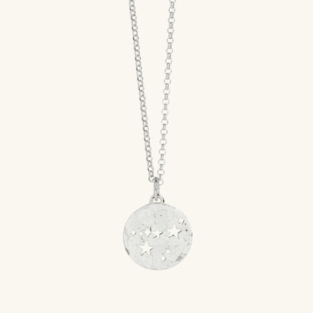 Capricorn Zodiac Necklace Hammered Silver